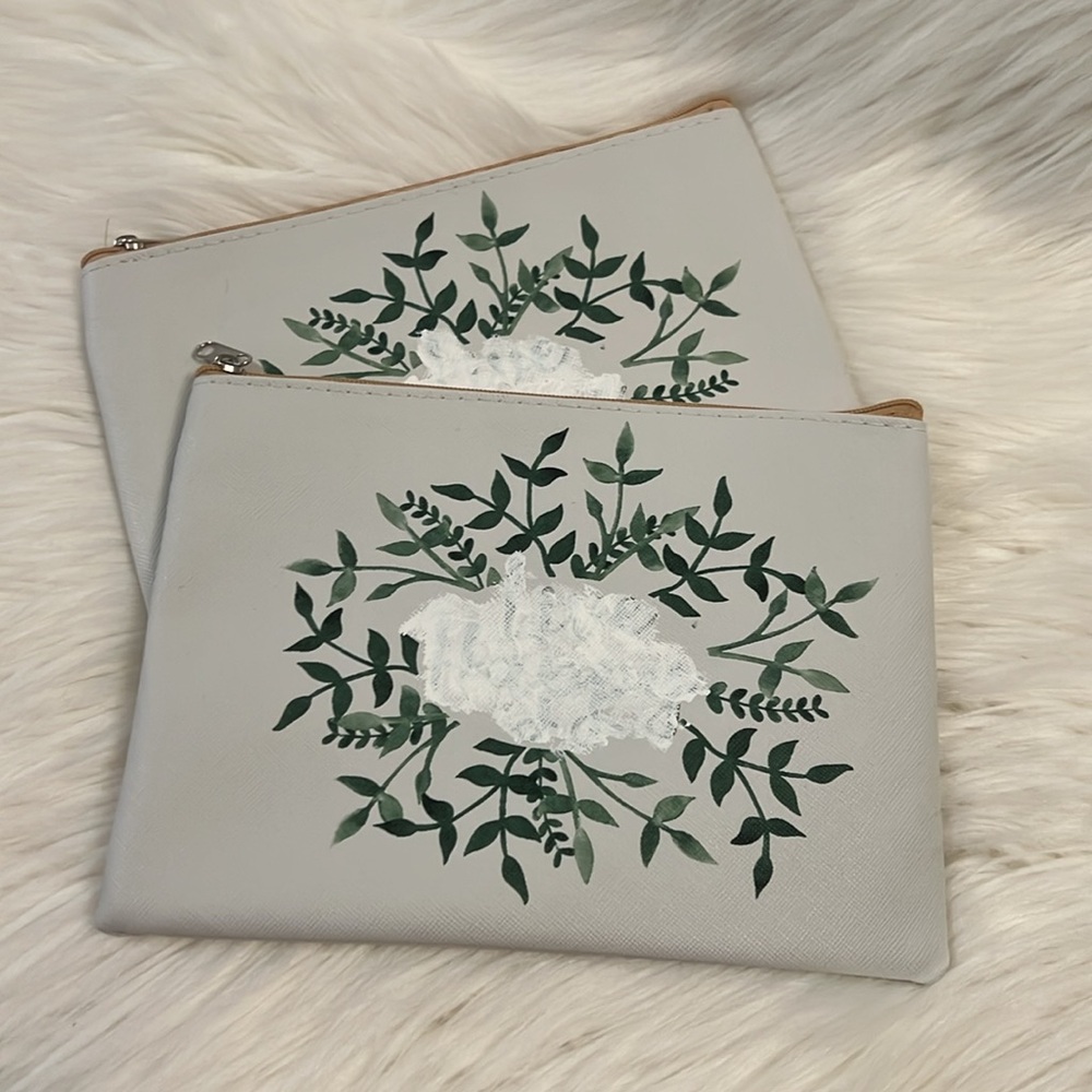 Floral Gray Clutch Bags SET OF TWO (Design Painted Over In Middle)